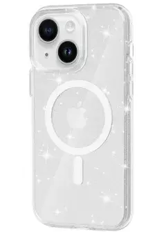 Чехол TPU Galaxy Sparkle (MagFit) для Apple iPhone 13, Clear+Glitter