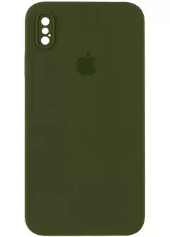 Чехол Silicone Case Square Full Camera Protective (AA) для Apple iPhone XS / X (5.8"), Зеленый / Dark Olive