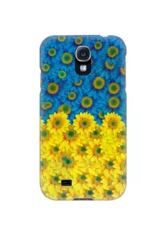 Чехол для Galaxy S4 mini с цветками желтыми и голубыми