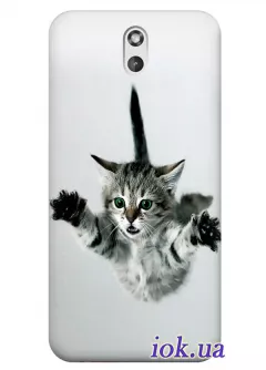 Серый чехол из силикона HTC Desire 610 с котом
