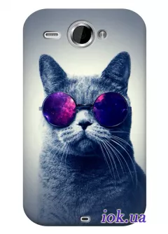 Силиконовый чехол для HTC Wildfire S с котом в очках