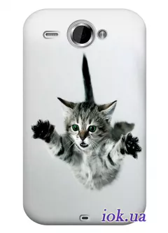 Стильный чехол для HTC Wildfire S с смешным котом