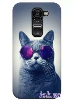 Яркий чехол для LG G2 Mini с котом в очках