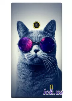 Модный чехол для Nokia Lumia 520 с котом в очках