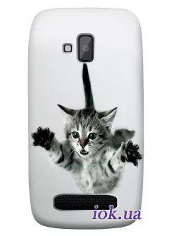 Серый чехол для Nokia Lumia 610 с котом