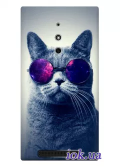 Силиконовый чехол с котом в очках для Nokia Lumia 830