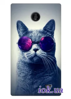 Чехол с котом в очках для Nokia X Dual