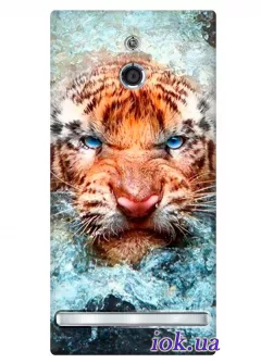 Чехол с мордой тигра для Sony Xperia P