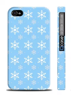 Прикольный чехол для iPhone 4/4S - с новогодним принтом Snowflakes Light Blue
