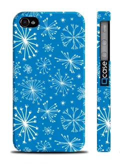 Зимний чехол для iPhone 4/4S - с новогодним принтом Snowflakes Blue