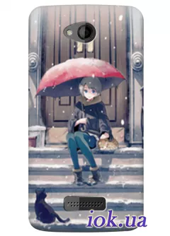 Чехол для HTC Desire 616 - Красный зонтик 