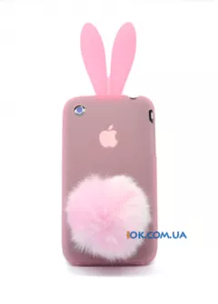 Прозрачно розовый чехол заяц для iPhone 3gs, 3g