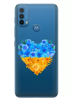Патриотический чехол Motorola E30 с рисунком сердца из цветов Украины