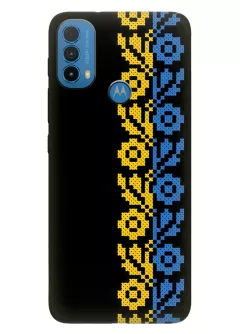 Чехол на Motorola E30 с патриотическим рисунком вышитых цветов