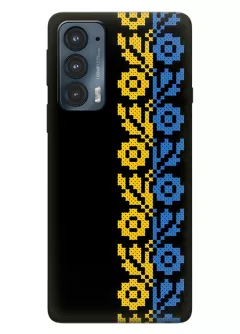 Чехол на Motorola Edge 20 с патриотическим рисунком вышитых цветов