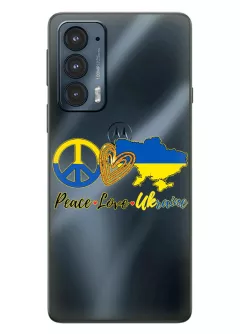 Чехол на Motorola Edge 20 с патриотическим рисунком - Peace Love Ukraine