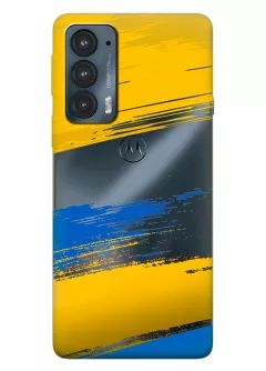 Чехол на Motorola Edge 20 из прозрачного силикона с украинскими мазками краски