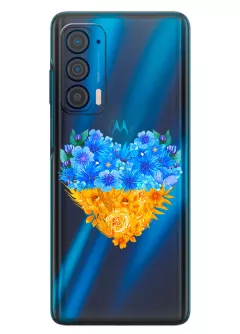 Патриотический чехол Motorola Edge 2021 с рисунком сердца из цветов Украины