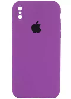 Чехол Silicone Case Square Full Camera Protective (AA) для Apple iPhone XS / X (5.8"), Фиолетовый / Grape