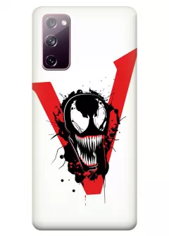 Чехол-накладка для Galaxy S20 FE из силикона - Веном Комикс Марвел Marvel Comics Venom красно-черный логотип с лицом антигероя вектор-арт белый чехол
