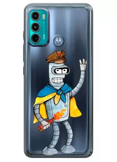 Прозрачный чехол на Motorola G60 с Бендером и коктелем Молотова