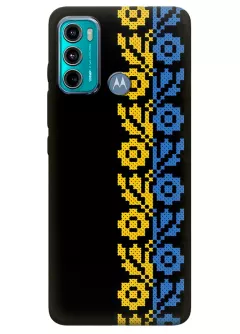 Чехол на Motorola G60 с патриотическим рисунком вышитых цветов