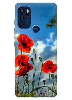 Чехол на Motorola G60s с нежными цветами мака на украинской земле