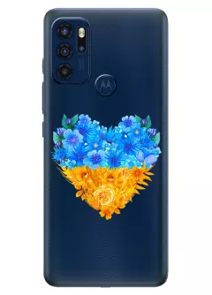 Патриотический чехол Motorola G60s с рисунком сердца из цветов Украины