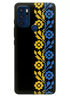 Чехол на Motorola G60s с патриотическим рисунком вышитых цветов