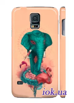 Чехол для Galaxy S5 - Слон и фламинго