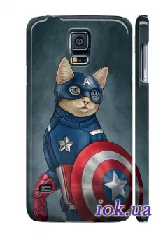 Чехол для Galaxy S5 - Кот Капитан Америка