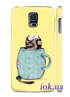 Чехол для Galaxy S5 - Кот в чашке