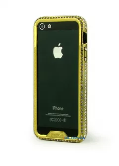 iPhone 5 бампер украшенный старазами, золотой цвет
