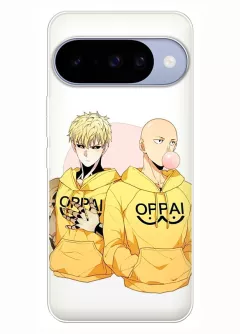 Google Pixel 10 чехол - Ванпанчмен Человек одного удара One Punch-Man Wanpanman Сайтама и Генос в желтых худи