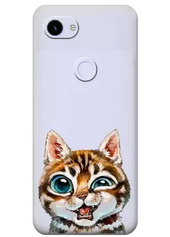 Прозрачный чехол силиконовый на Google Pixel 3A с прикольным котенком