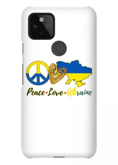 Противоударный пластиковый чехол на Pixel 4A 5G с патриотическим рисунком - Peace Love Ukraine