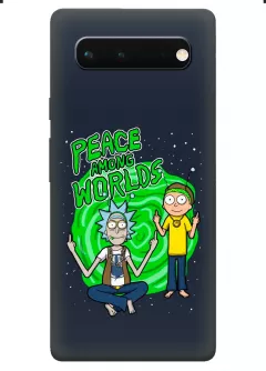 Бампер для Пиксель 6 из силикона - Rick and Morty Рик и Морти Peace Among Worlds главные герои с антеннами