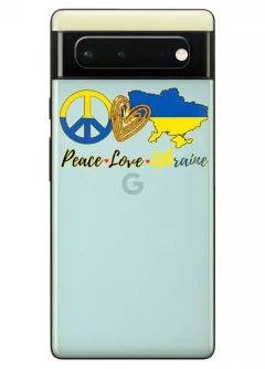 Чехол на Pixel 6A с патриотическим рисунком - Peace Love Ukraine
