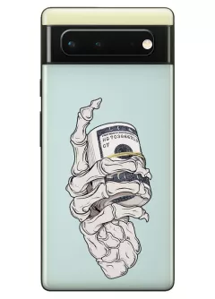 Силиконовый прозрачный чехол для Pixel 6A - Скелет руки тримає пачку банкнот