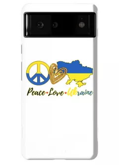 Противоударный пластиковый чехол на Pixel 6 с патриотическим рисунком - Peace Love Ukraine