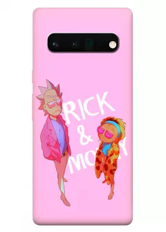 Бампер для Пиксель 6 Про из силикона - Rick and Morty Рик и Морти модные главные герои на розовом фоне