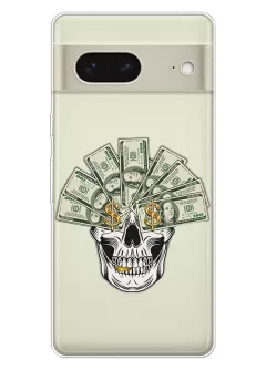 Силиконовый прозрачный чехол для Pixel 7 - Доллары и череп