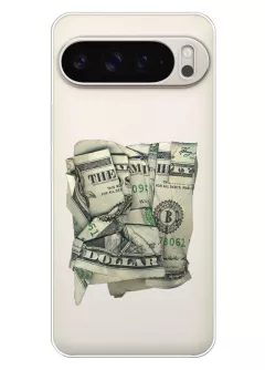 Силиконовый прозрачный чехол для Pixel 9 Pro XL - Мятый доллар