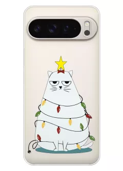 Pixel 9 Pro XL прозрачный чехол из силикона - Кот в ожидании новогоднего чуда