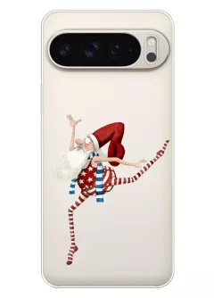Pixel 9 Pro XL прозрачный чехол из силикона с танцующим Сантой