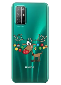Huawei Honor 30S прозрачный силиконовый чехол с принтом оленя и новогодних шариков