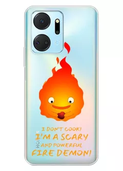 Huawei Honor X7a чехол с картинкой из аниме из прозрачного силикона - Ходячий замок Кальцифер