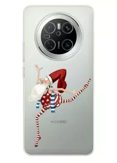 Huawei Mate 70 прозрачный чехол из силикона с танцующим Сантой