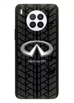 Huawei Nova 8i чехол из силикона - Infiniti Инфинити классический логотип крупным планом и следы шин колеса