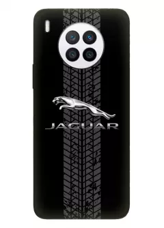 Huawei Nova 8i чехол из силикона - Jaguar Ягуар классический логотип крупным планом и следы шин колеса
